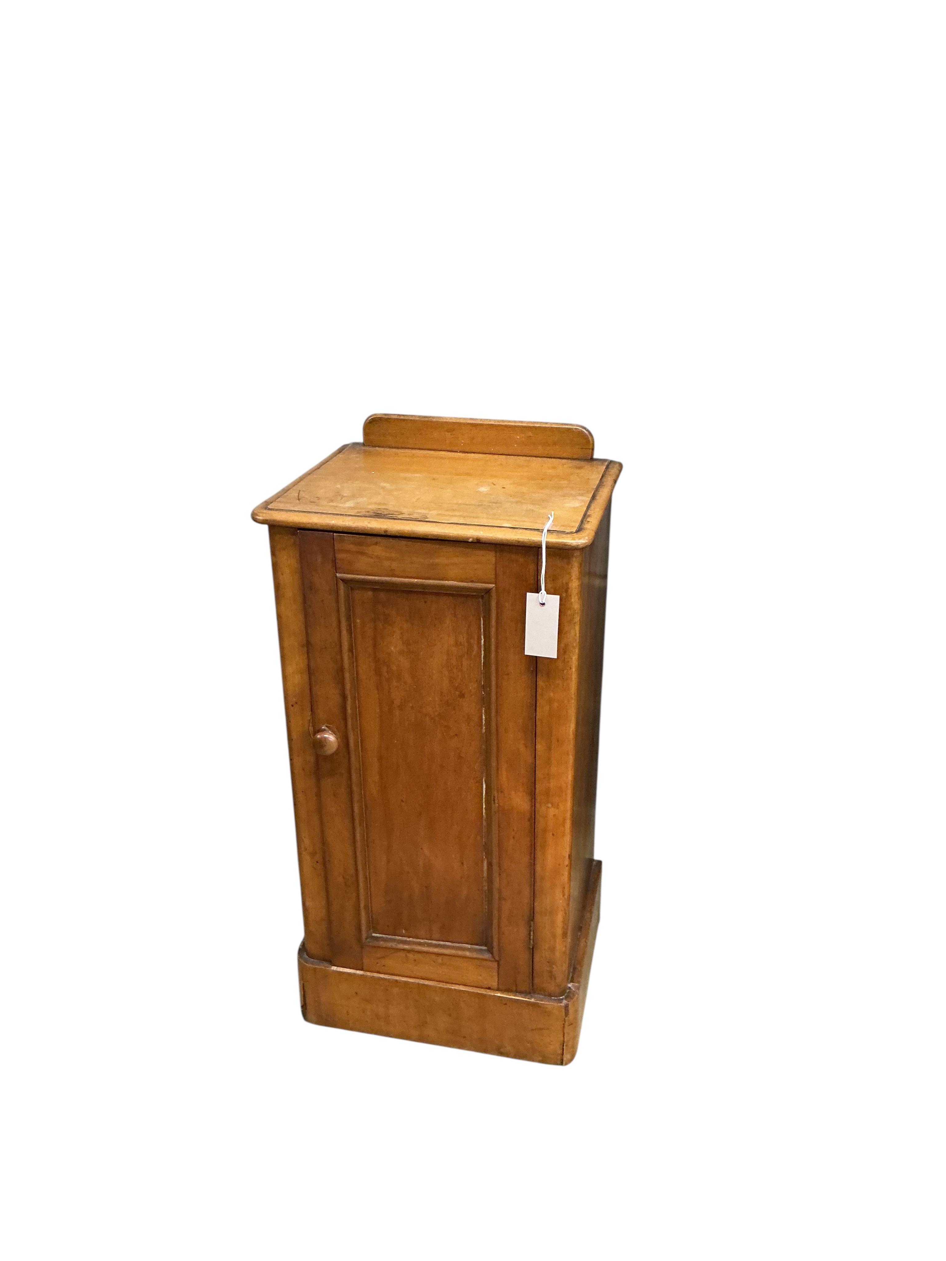 A Victorian mahogany bedside cabinet, width 38cm, height 80cm together with a George III and later oak and mahogany tripod wine table